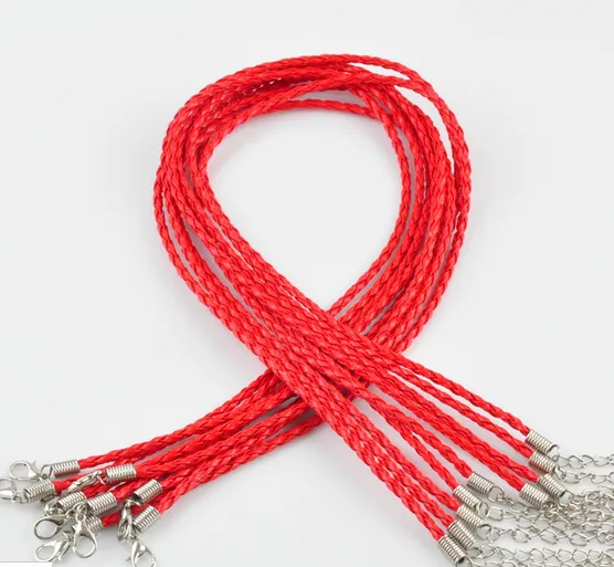 I lager 50st 3mm 18 hummerlås Knit blandad färgläder flätan rephalsband för DIY -smycken som gör fynd239h