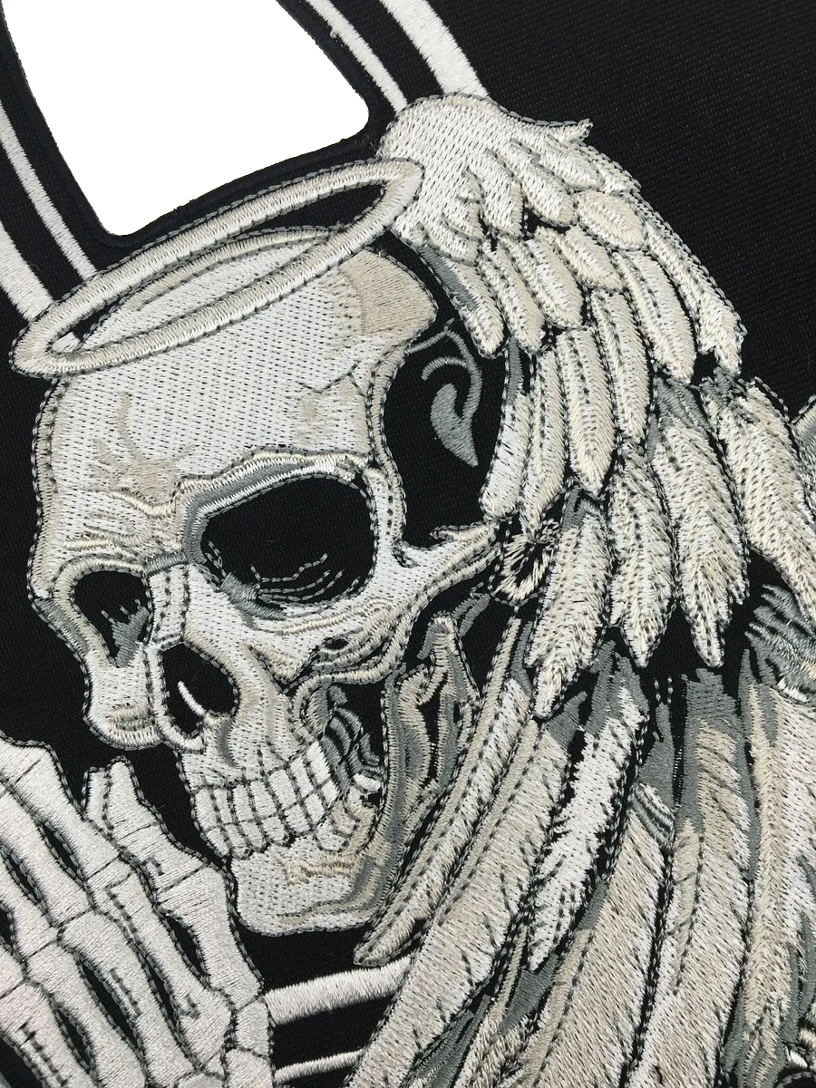 NEW ARRIVAL Large Size Cross Death Devil Skull Patch Angel Skull Motorcycle Biker Embroidered Back Patch Iron on Sew on 