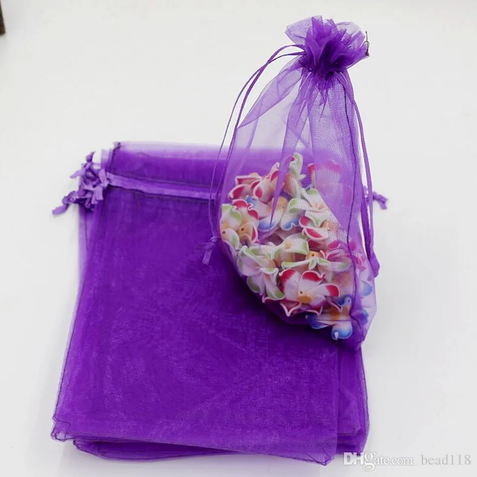 Sacs à bijoux en Organza violet avec cordon de serrage, 100 pièces, 7x9cm, Etc., sacs cadeaux pour cadeaux de mariage et de noël, 2454