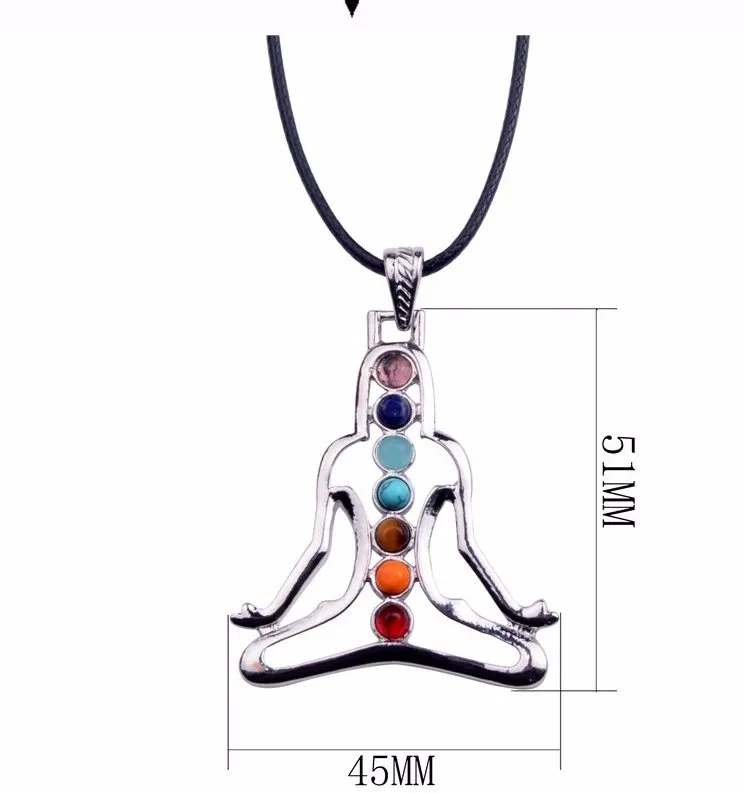 7 Chakra Reiki Stones Healing Crystal Necklaces & Pendants Health Amulet 3D Symbols Stone Charms Pendant Yoga Necklace collier289T