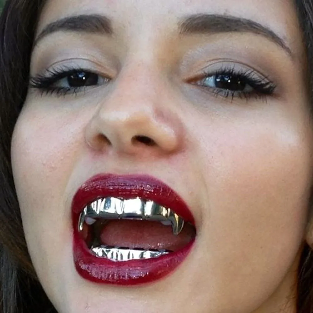 Hip Hop Personality Fangs Teeth Gold Silver Rose Gold Teeth Grillz Gold False Teeth Set Vampire Grills for Womenmen Dental Grill252f