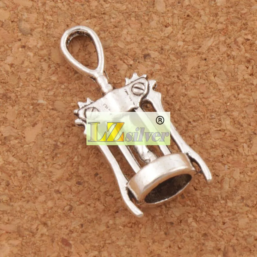 Wine Corkscrew Opener Charms 100st 27 3x11 3mm Antika silverhängen smycken DIY L285 Fit Necklace Armelets306a