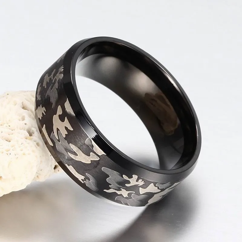 패션 블랙 티타늄 스틸 반지 남성 여성 8 미리 메터 블랙 반지 남성 위장 반지 도매 무료 배송