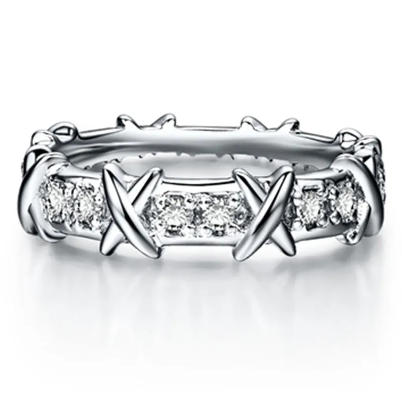 대한 최고 브랜드 스타일 X 모양 합성 다이아몬드 여성 결혼 반지 스털링 실버 쥬얼리 완벽한 기념일 선물 그녀의