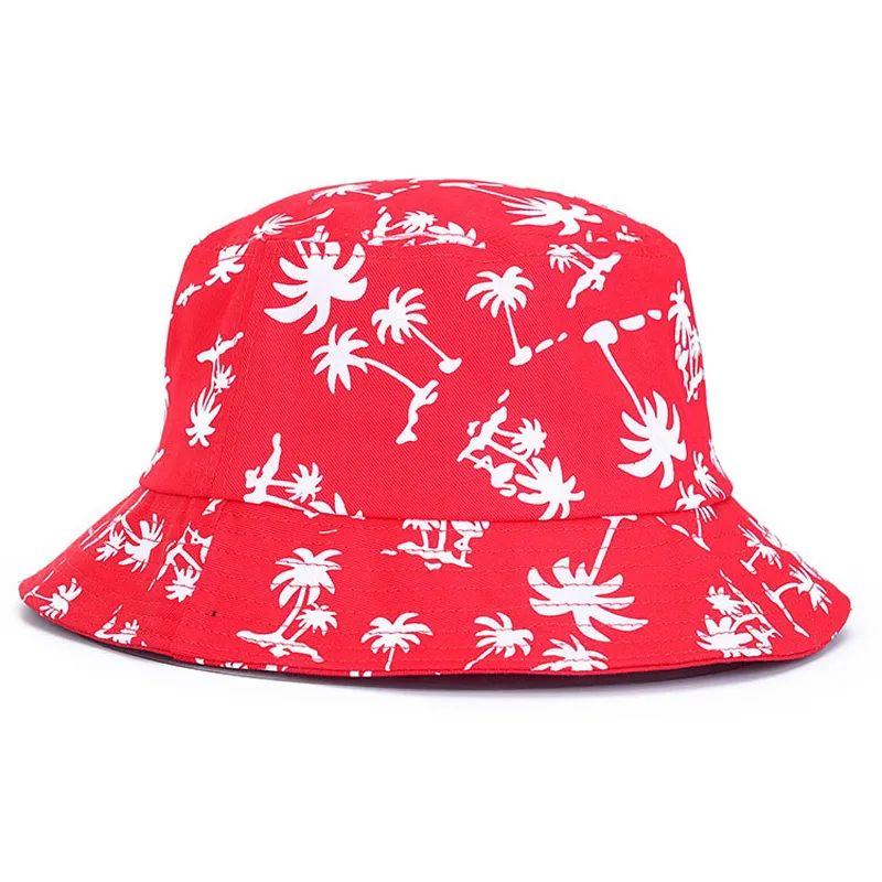 Spring Summer Men Women Beach Wide Brim Sun Hats Coconut Tree Pattern Adults Bucket Hats Outdoor Tourism Hat Fisherman Hat GH-43283u