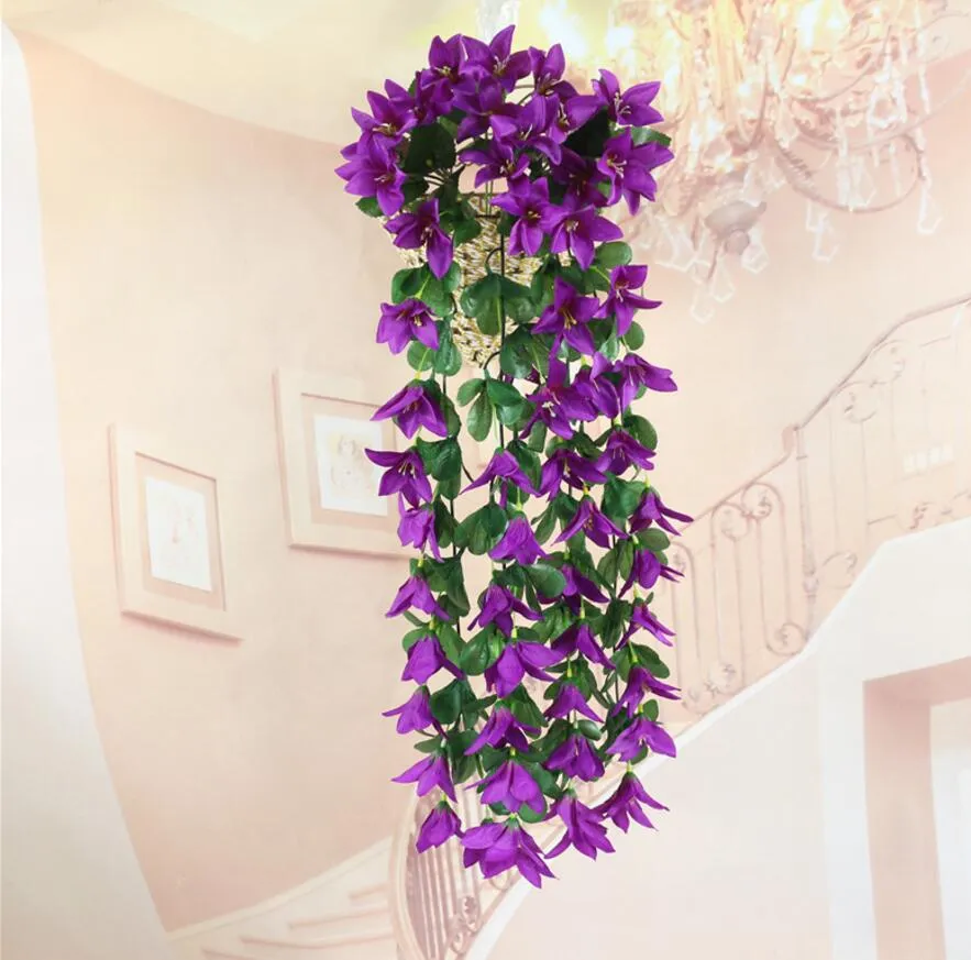 New Hanging Artificial Lily Flower Wall Ivy Garland Vine Greenery For Wedding Home Office Bar Decorative