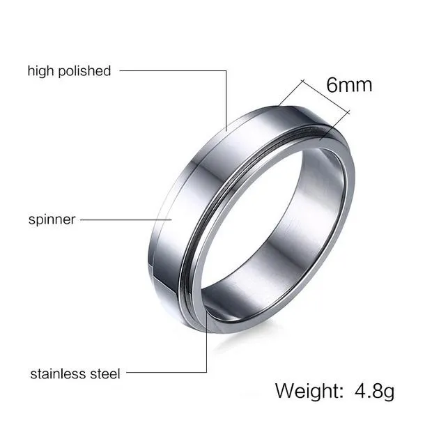 Anel giratório de 6 mm masculino de aço inoxidável com design de laço duplo joias para motociclista 264M