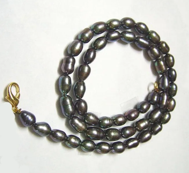 10 unids / lote arroz negro perla de agua dulce collar con cuentas collar de langosta de langosta 16 pulgadas para regalo de joyería artesanal de bricolaje P1