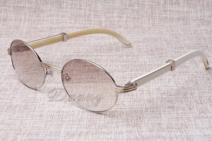Round Sunglasses Cattle Horn Eyeglasses 7550178 Natural Straight leg black horns Men and women sunglasses glasess Eyewear Size 55274e