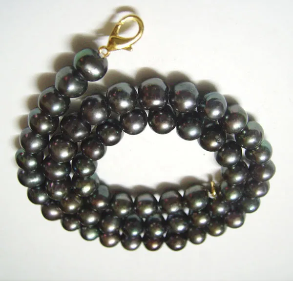/ Negro redondo de la perla de agua dulce Collar de moda Cierre de langosta 16 pulgadas para el regalo de joyería de DIY Craft P5