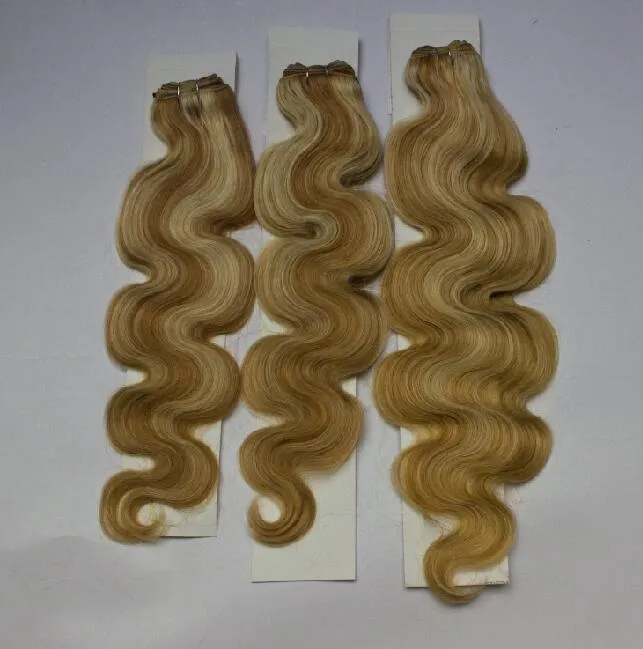 100 Body Wave Human Remy Hair Extensions P27/613 P8/613 P10/24 P18/613 Brazilian Piano Color Straight Weaving Weft 18