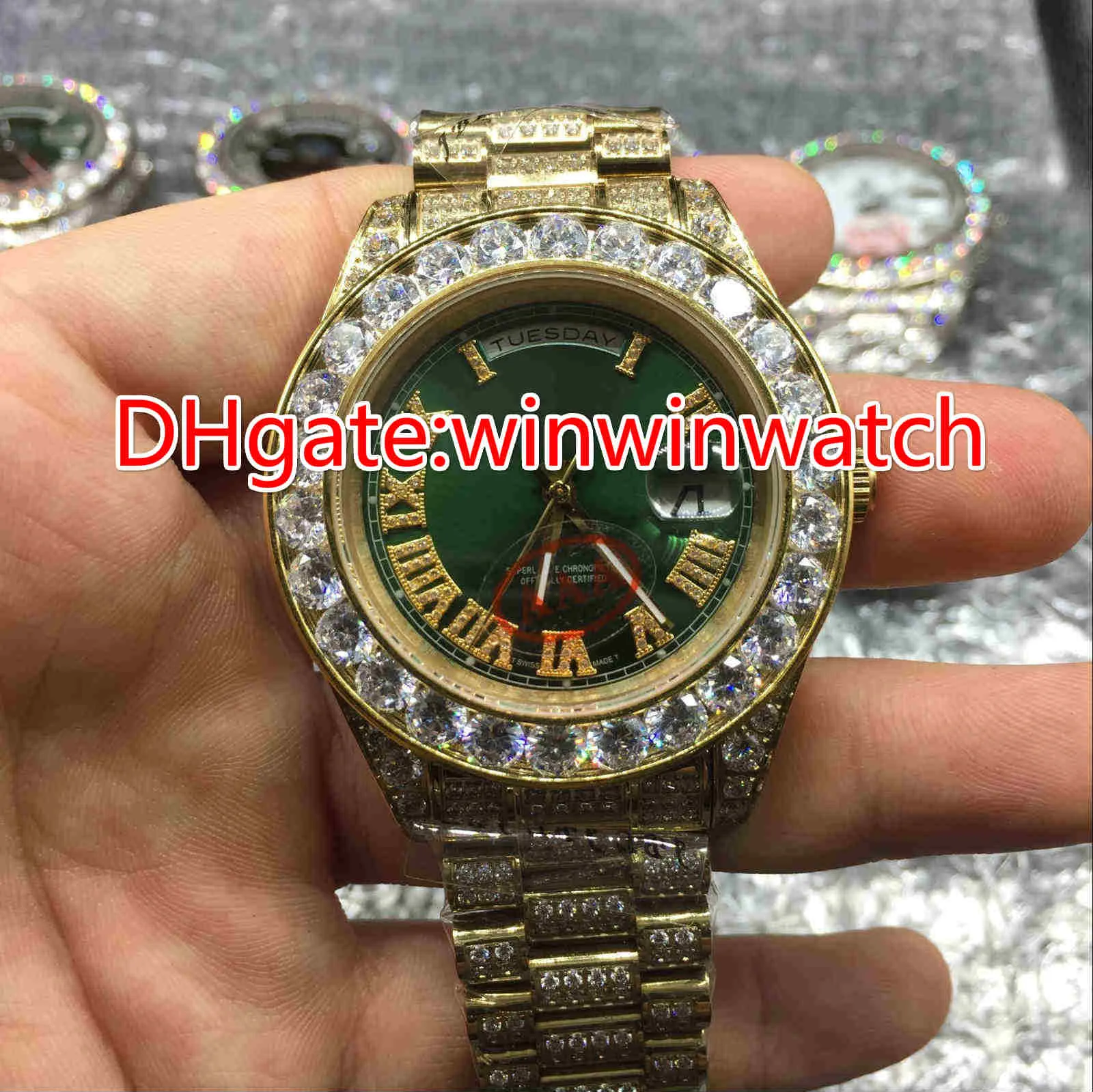 Enorme orologio da polso con lunetta di diamanti 43MM rapper hip hop completamente ghiacciati orologi automatici con cassa in oro 237r