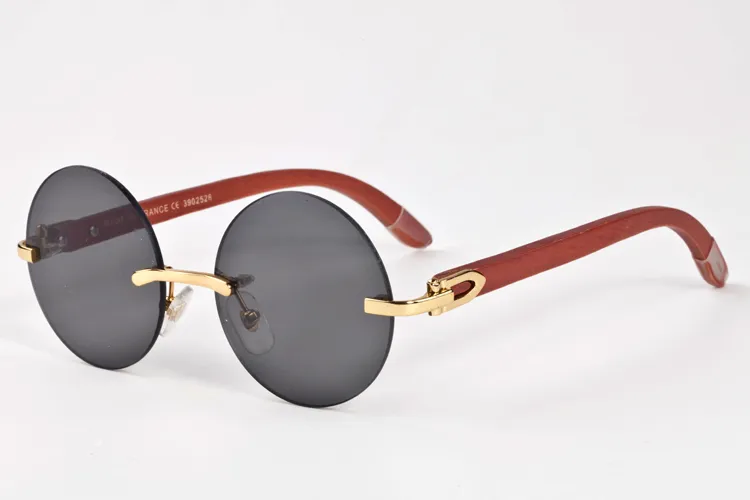 Новые модные круглые очки для мужчин и женщин, высококачественные солнцезащитные очки из рога буйвола, без оправы, коричневые, черные, прозрачные линзы, солнцезащитные очки в деревянной оправе232G