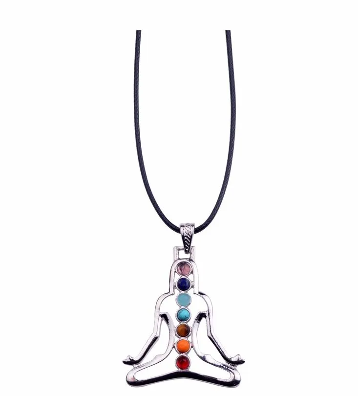 7 Chakra Reiki Stones Healing Crystal Neckor Pendants Health Amulet 3D Symbols Stone Charms Pendant Yoga Necklace Collier289T