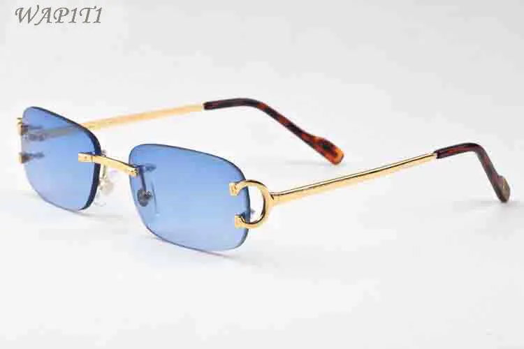 Lunettes de soleil de mode pour hommes unisexes lunettes de corne de buffle femmes attitude lunettes de soleil sans monture monture lentilles claires argent or métal Ey303A