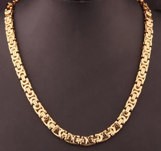 Hohe Qualität, goldfarbener Edelstahl, modische flache byzantinische Kette, Halskette, 8 mm, 61 cm, Geschenk für Damen und Herren, Schmuck für 192J