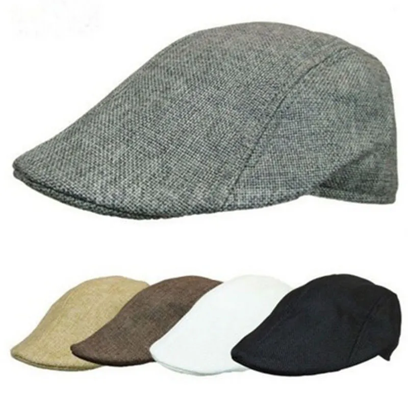 Colore intero Muilty unisex strillone piatto cabbie lino berretto a becco d'anatra golf berretto da guida cappello Boina alta qualità247N