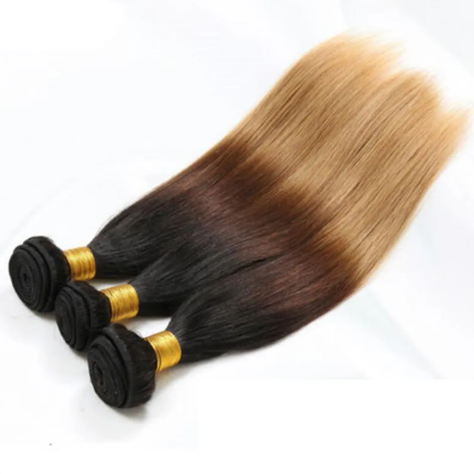 Peruvian Straight Human Hair Remy Hair Weaves Ombre 3 Tones 1B/4/Double Wefts 100g/pc Can Be Dyed Bleached