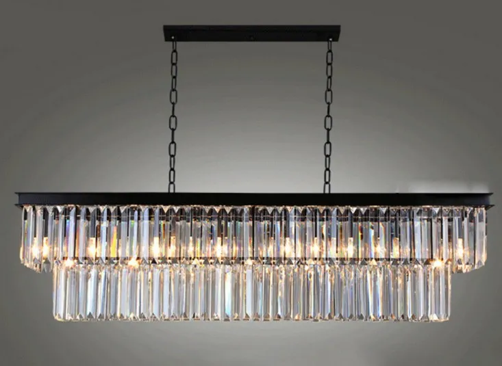 l Längd 125 cm 1920 -tal Odeon Clear Glass Fringe Rectangular Chandelier Vintage K9 Luster Crystal LLFA2760