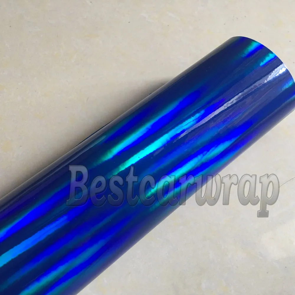 Blue Chrome Holographic Vinyl wraps For Car Wrap Covers with Air bubble Free Rainbow Chameleon Chrome covering coating 1.52x20m/Roll 5x67ft
