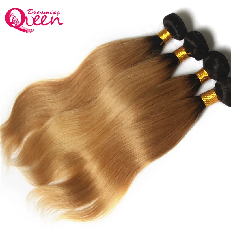 #T1B 27 Honey Blonde Ombre Color Brazilian Straight Human Hair Extensions 3 Bundles Brazilian Virgin Human Hair Ombre Human Hair Weave