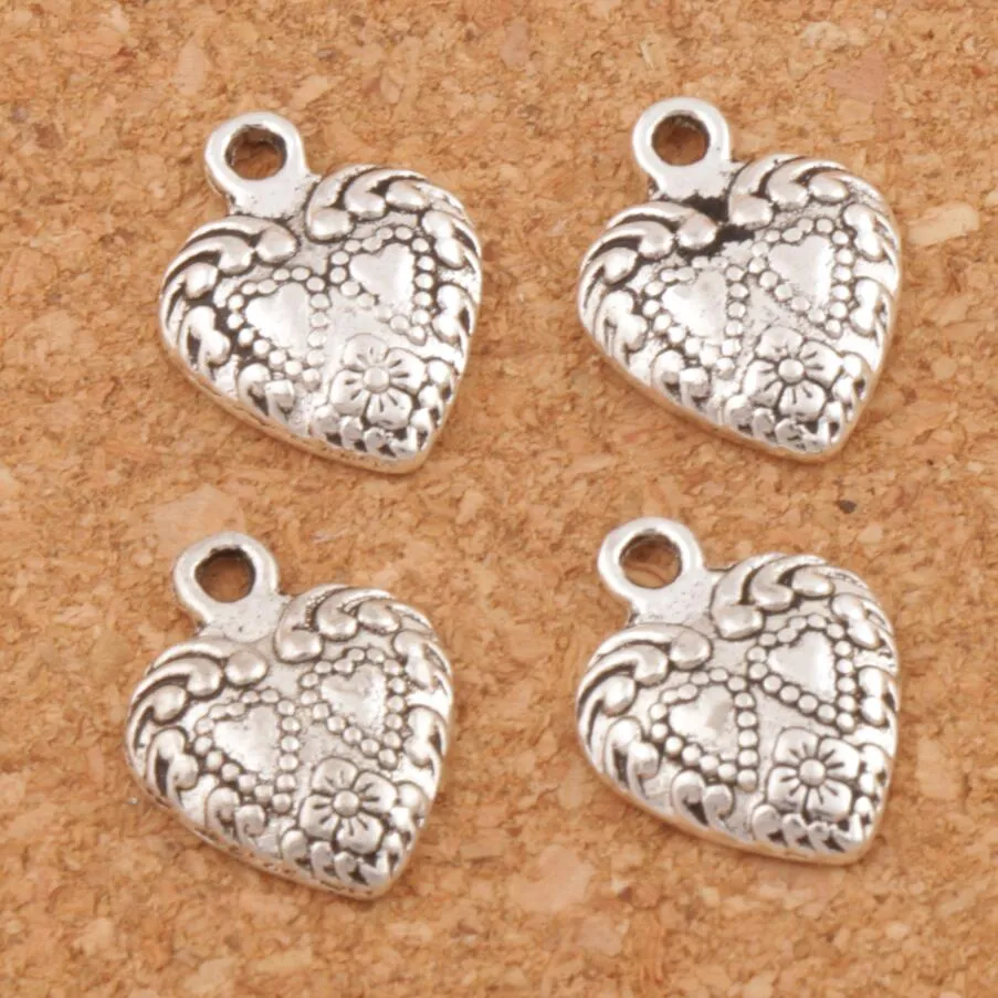 Pingentes de contas de corações com pontos duplos, 200 peças de prata antiga 11 3x15 1mm joias da moda diy l907248b