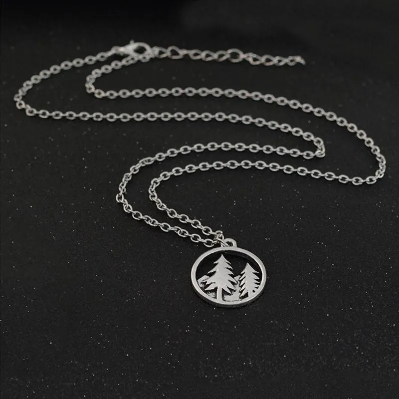 Everfast mode neige montagne forêt arbre de noël pendentif charme collier soeurs filles enfants famille cadeau 229258E