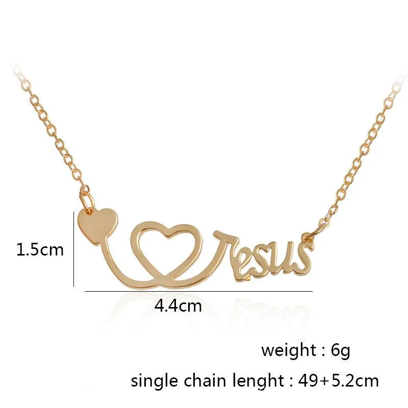 Jag älskar Jesus Necklace Silver Rose Gold Heart Stetoscope Hängen tror modesmycken för kvinnor män smycken gåva1930