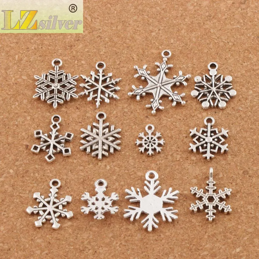 Noël MIXED Snowflake Charms / Antique Argent Pendentifs Bijoux DIY L770 L738 L1607 L742 Fit Bracelets Colliers LM38193U