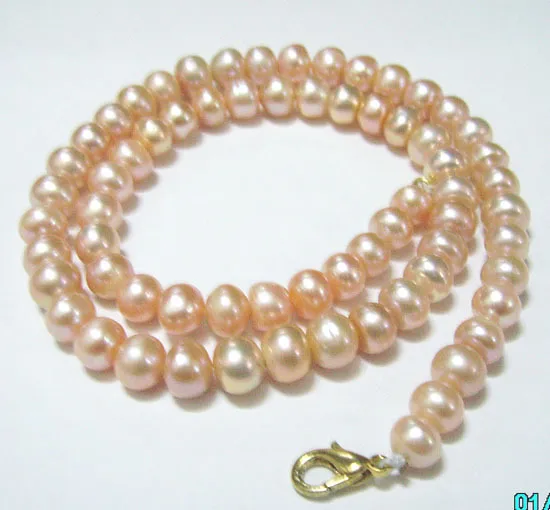 10 unids / rosa redondo de agua dulce de la perla de la perla de la perla collar de cuentas de la langosta para el regalo de joyería 16 pulgadas P9