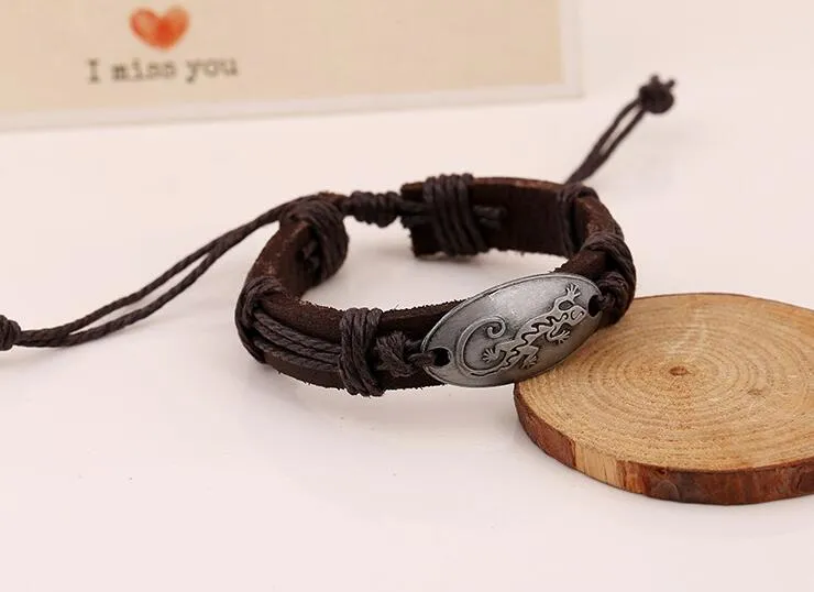 100% Genuine leather alloy Exorcise evil spirits House lizard Bracelet Retro Leather Bracelet Men women Adjustable Couple Bracelet243r