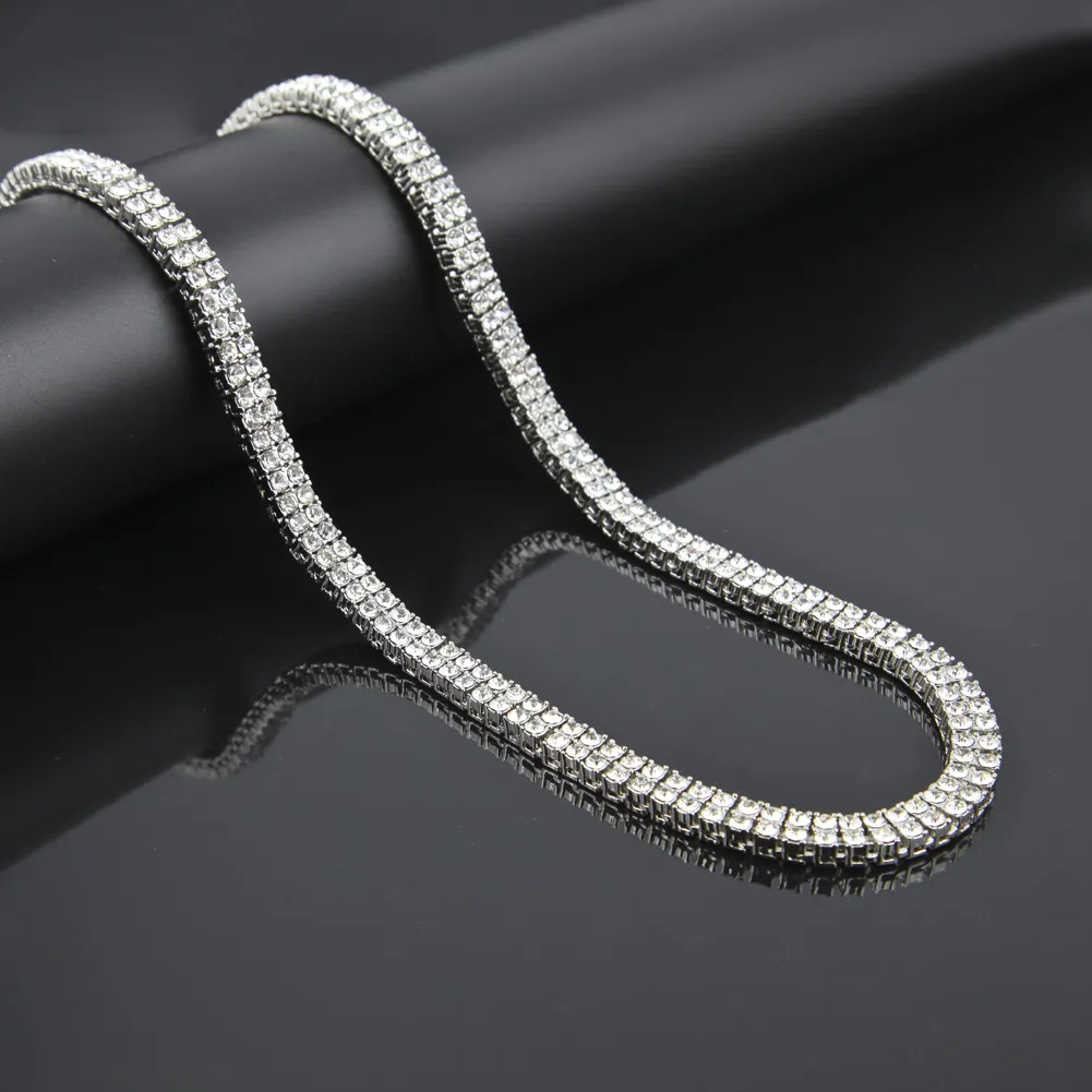 Nowa biżuteria przybywa męska srebrna lodowana 30 -calowa 2 -rzędowa symulowana bransoletka łańcucha hiphopowego dla mężczyzn3189