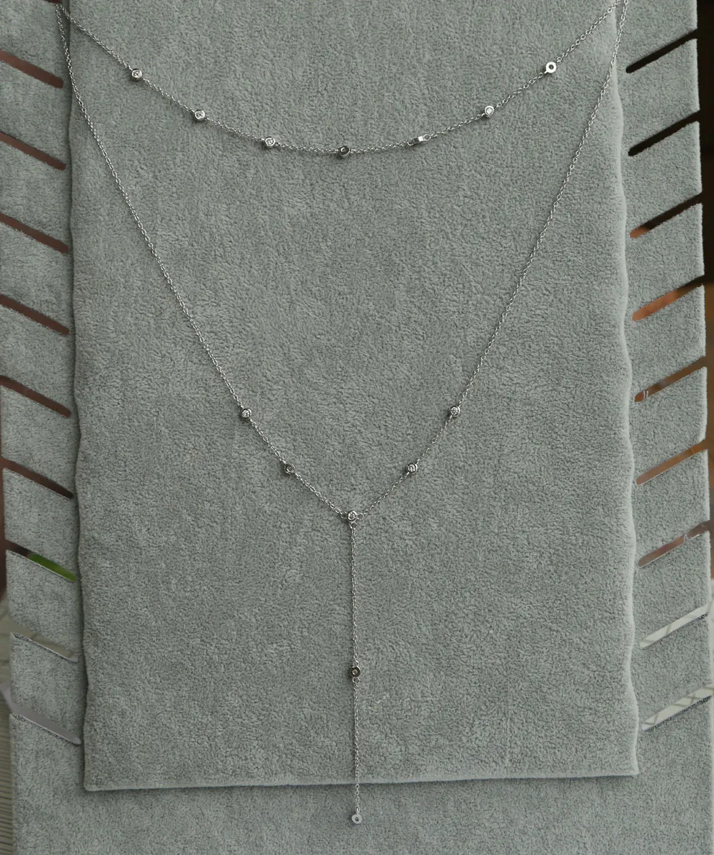 925 camada de prata esterlina colar de corrente longa para casamento feminino com cor de prata dourada banhada cz pavimentada estação jóias199E