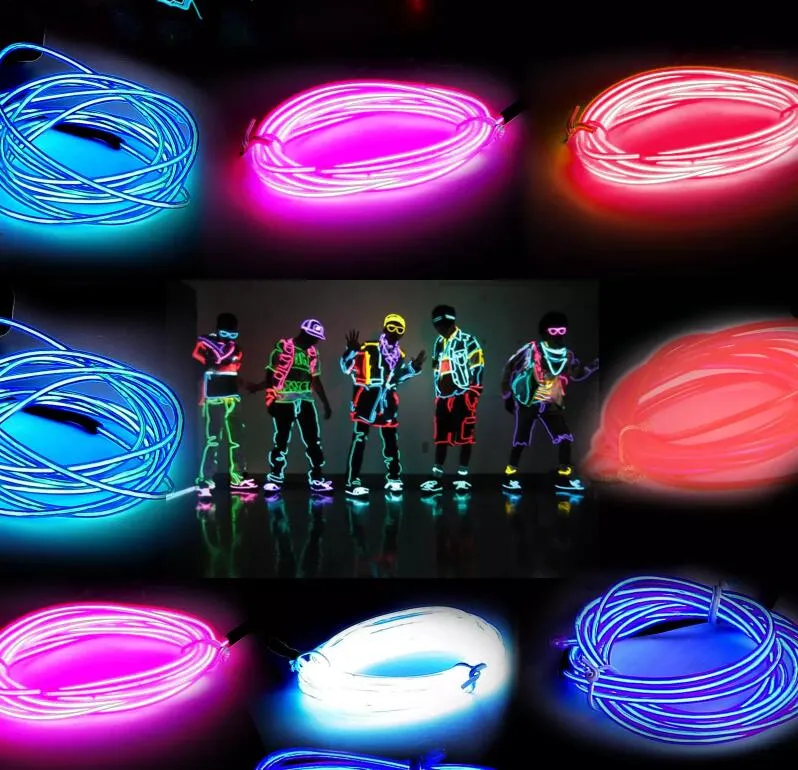 3M Neon Light Glow EL Wire Rope Tube Car Bike Bar Dance Party Transparente