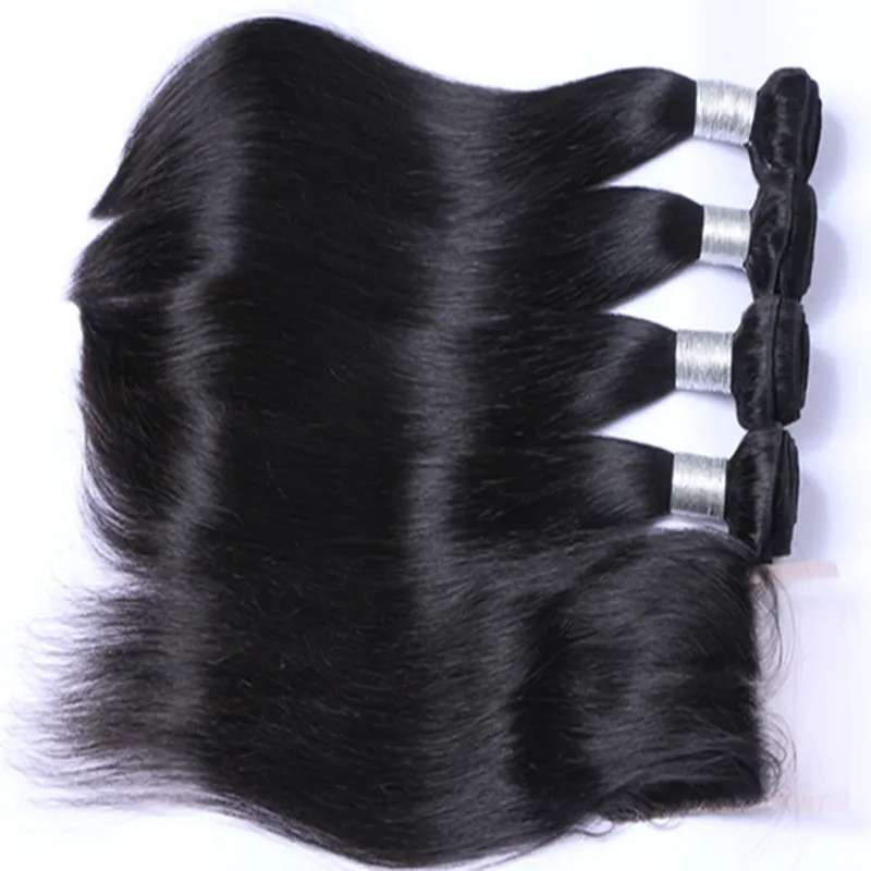 Cheveux humains malaisiens avec fermeture aux cheveux humains non transformés avec fermeture en dentelle par cheveux raides malaisiens avec fermeture