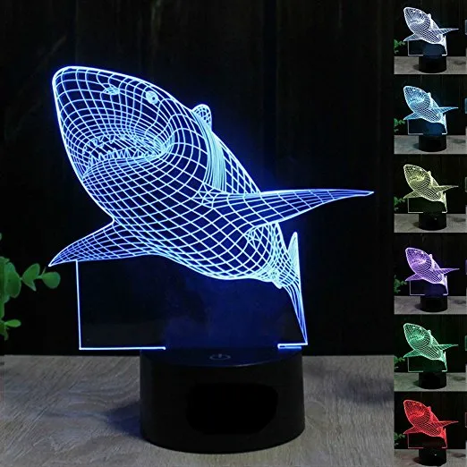 Jaws Great Shark blanc 3d Illusion LED Night Light 7 Table Colorful Table Lampe pour enfants297u