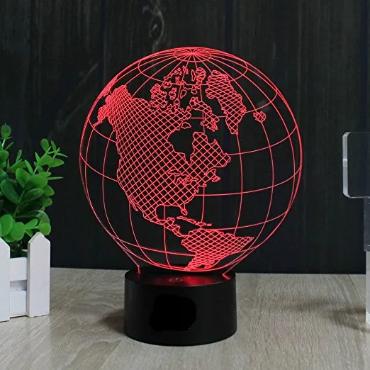 Earth America Globe 3D Illusion LED Nocne światło 7 kolorowe biurko stołowe prezenty dla dzieci287s