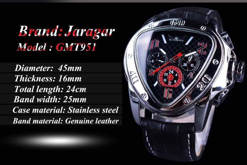 Jaragar Sport Racing Design Geometrisches Dreieck Design echter Ledergurt Herren Uhren Top -Marke Luxus Automatische Handgelenkwache 302m