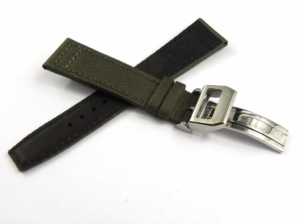 20 21 22 mmGrünes schwarzes Nylongewebe-Lederarmband Armbanduhrenarmband-Bügelgürtel 316L-Edelstahl-Schnalle Faltschließe229b