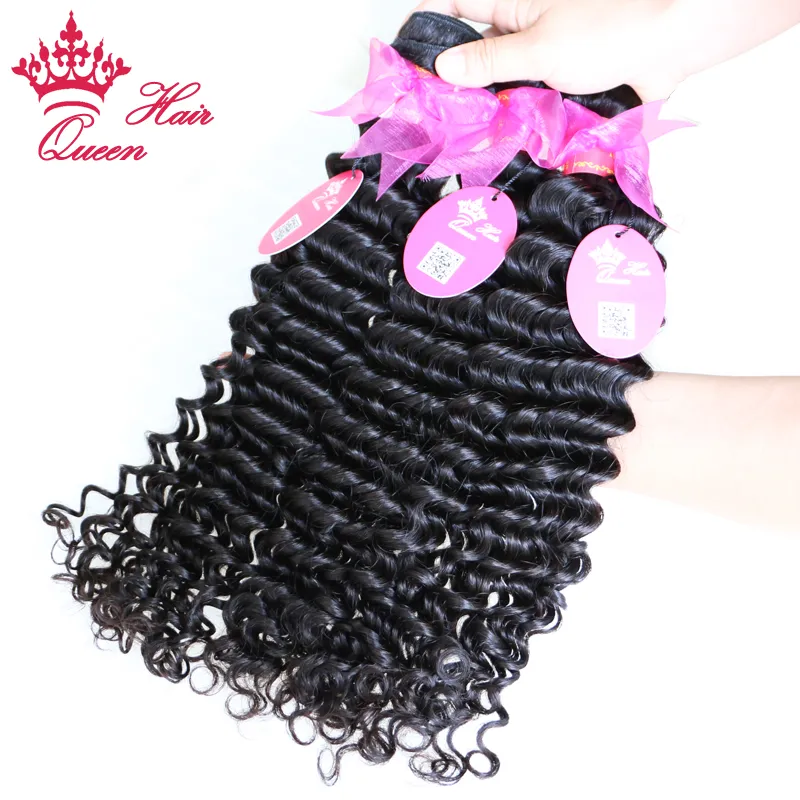 Queen Hair Products Brasilianische jungfräuliche menschliche Haarverlängerungen tiefe lockige Welle 8 