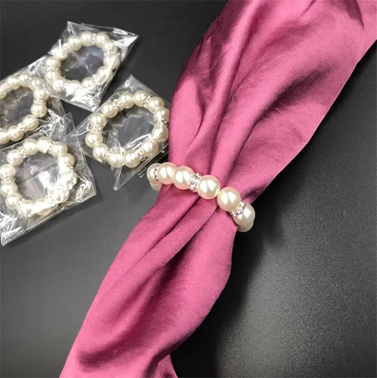 / blanc Perles serviette anneaux de mariage serviette Boucle pour la réception de mariage Party Décoration de table Fournitures I121