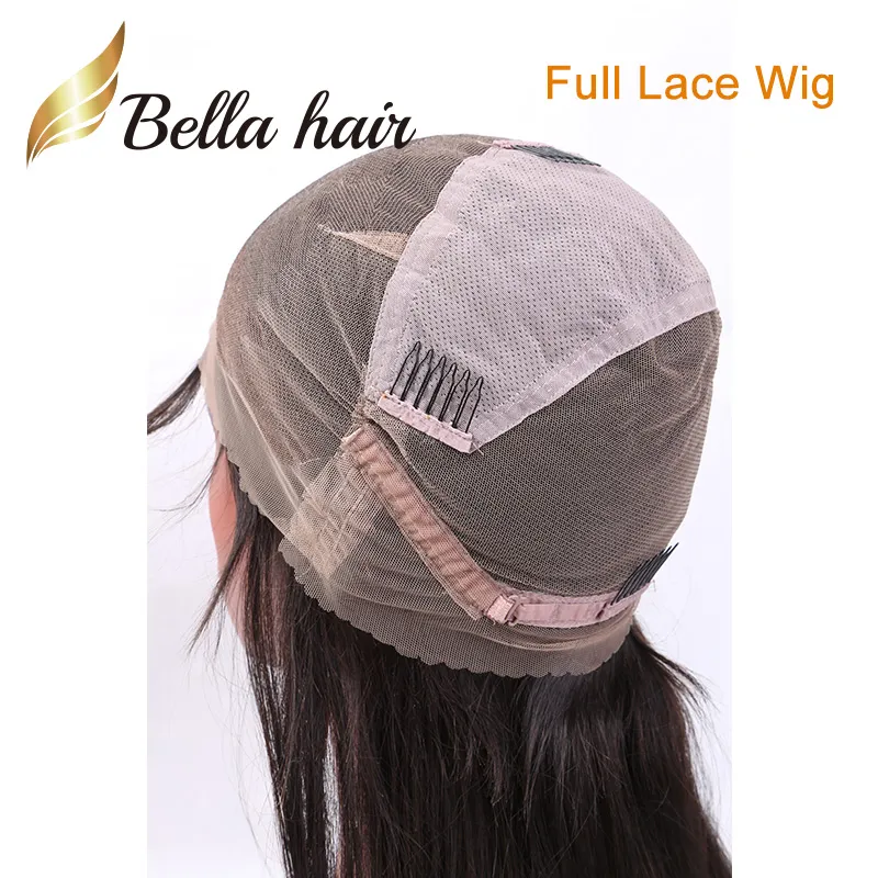 Pelucas de pelo recto sedoso 100% pelucas de pelo humano vírgenes indios con bang delantal / pelucas de encaje completo Julienchina Bella Hair
