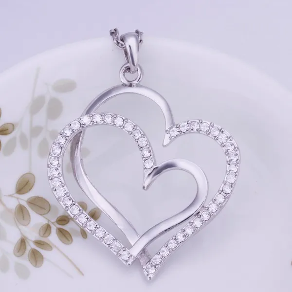 Prezent biały złoto biały kryształowy naszyjnik biżuterii dla kobiet DGN498 SERCE 18K ZŁOTY Klejnot Naszyjniki z łańcuchami2436