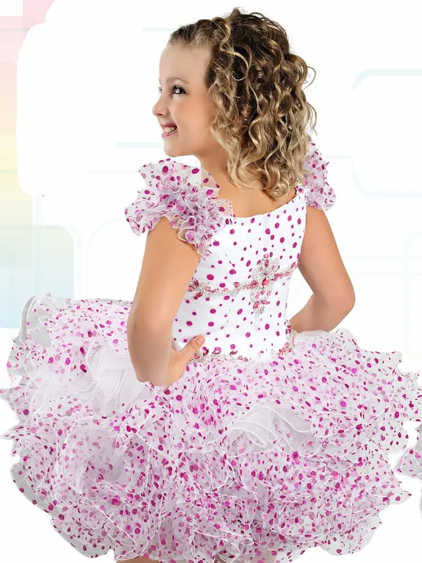 Ritzee Girls B741 Ruffled Sleeves Cupcake Pageant Dress for Little Girls 1950's Inspired Polka Dotted Tutu Dress for Party Custom Made