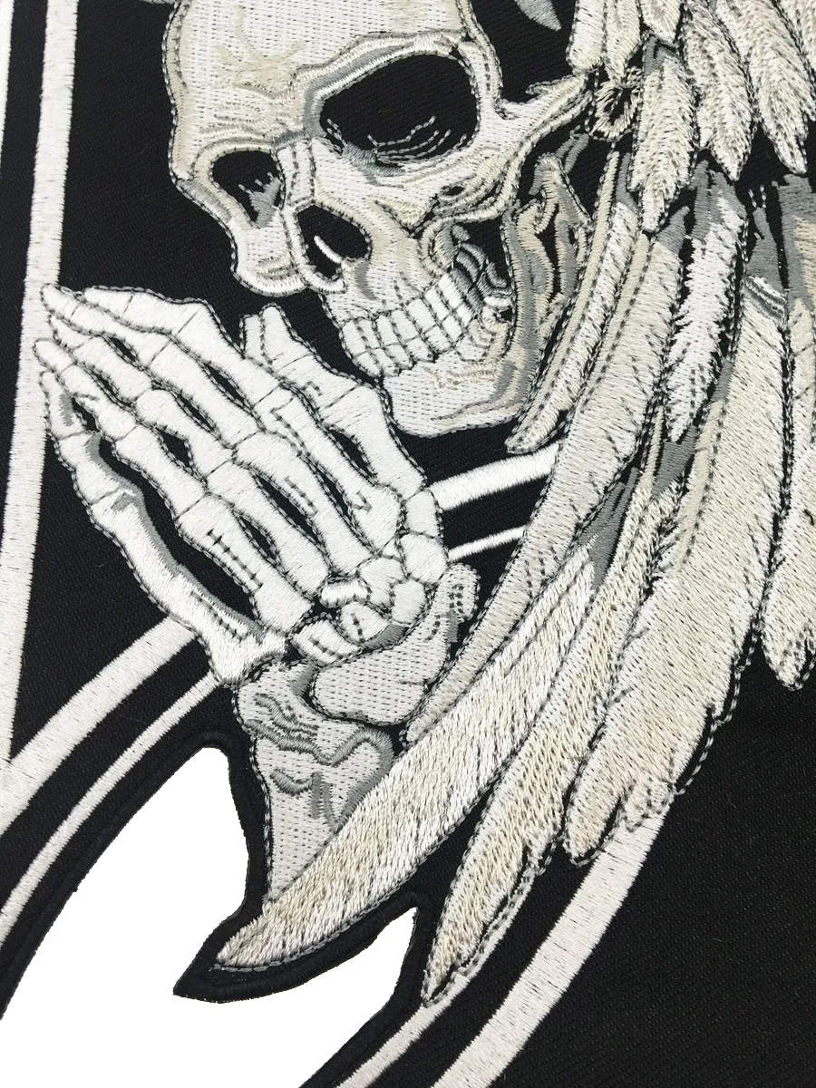 NEW ARRIVAL Large Size Cross Death Devil Skull Patch Angel Skull Motorcycle Biker Embroidered Back Patch Iron on Sew on 