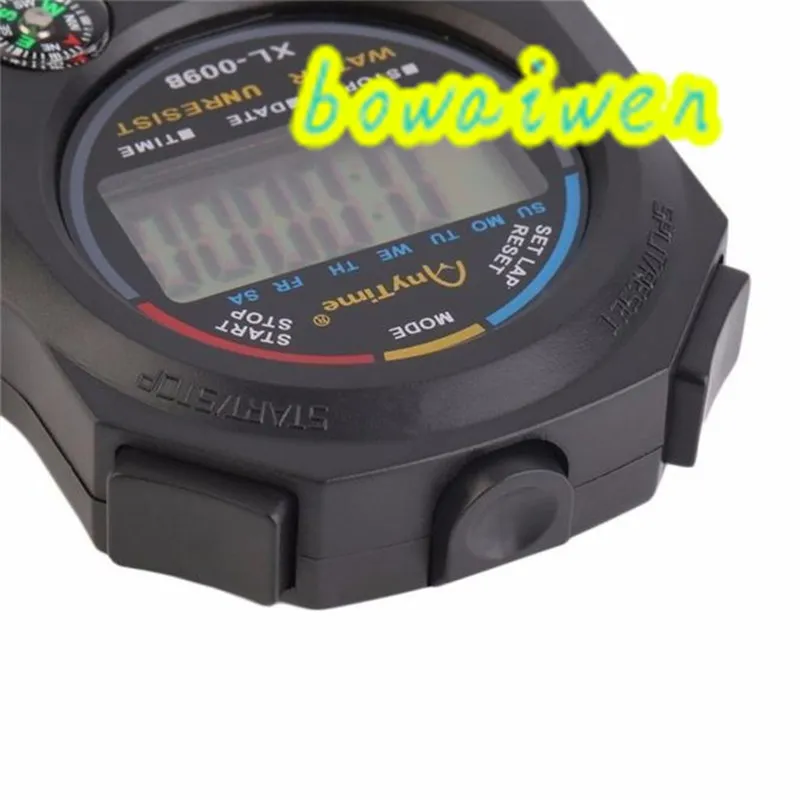전체 Bowaiwen #0057 방수 디지털 LCD Stopwatch 크로노 그래프 타이머 카운터 스포츠 알람 1264m