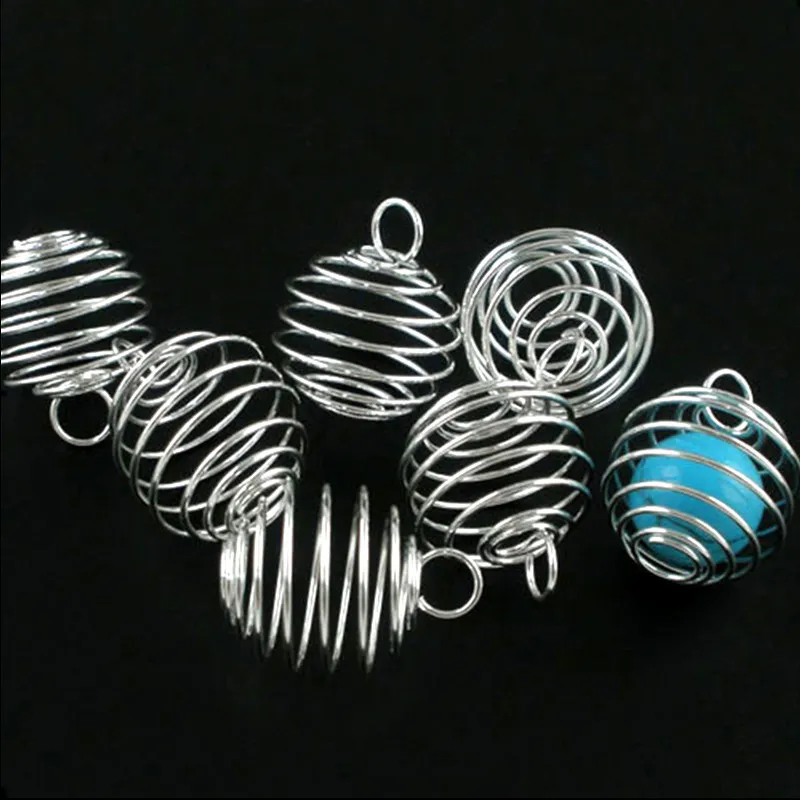 Cages de perles en spirale plaquée en argent Charmes Résultats des pendentifs