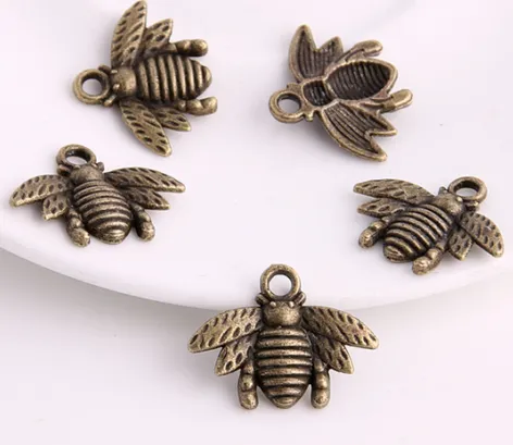 Liga 150 pçs estilo vintage bronze prata liga de zinco mel abelha encantos colar pingente para fazer jóias 21x16mm288q