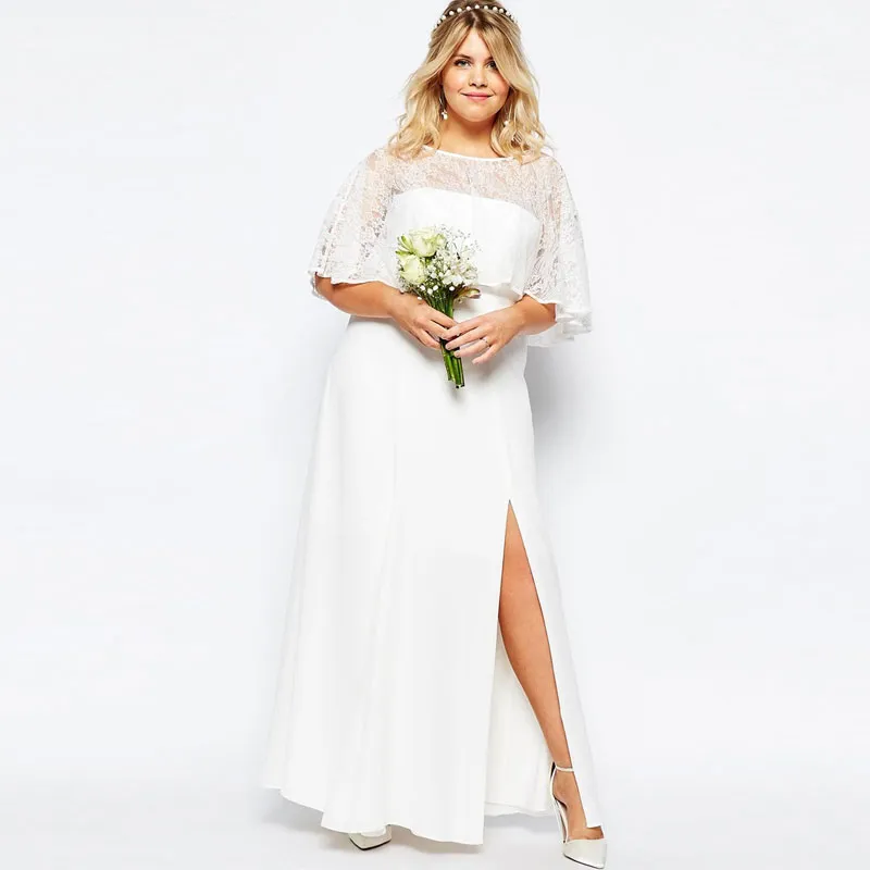 Elegant Plus Size Lace Country Bridesmaids Dresses Sheer Bateau Neck Split Side Wedding Guest Dress Floor Length Chiffon Maid Of Honor Gowns
