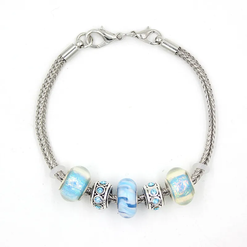 Ganz Neuankömmlinge DIY Schmuck Weizenkette Hellblau Aqua Lampe Murano Glasperlen Armbänder für Frauen Geschenk Bijoux Pulser268z